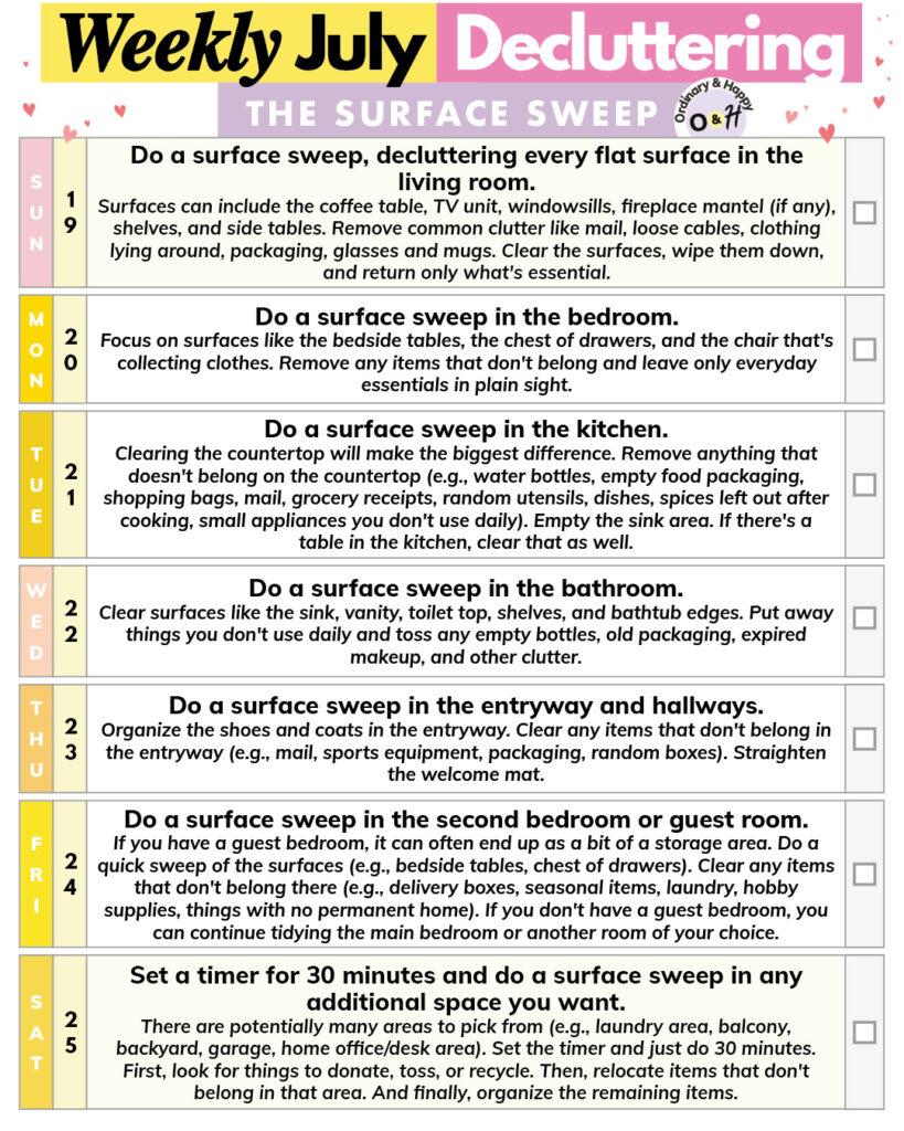 July Decluttering - The Surface Sweep (list).