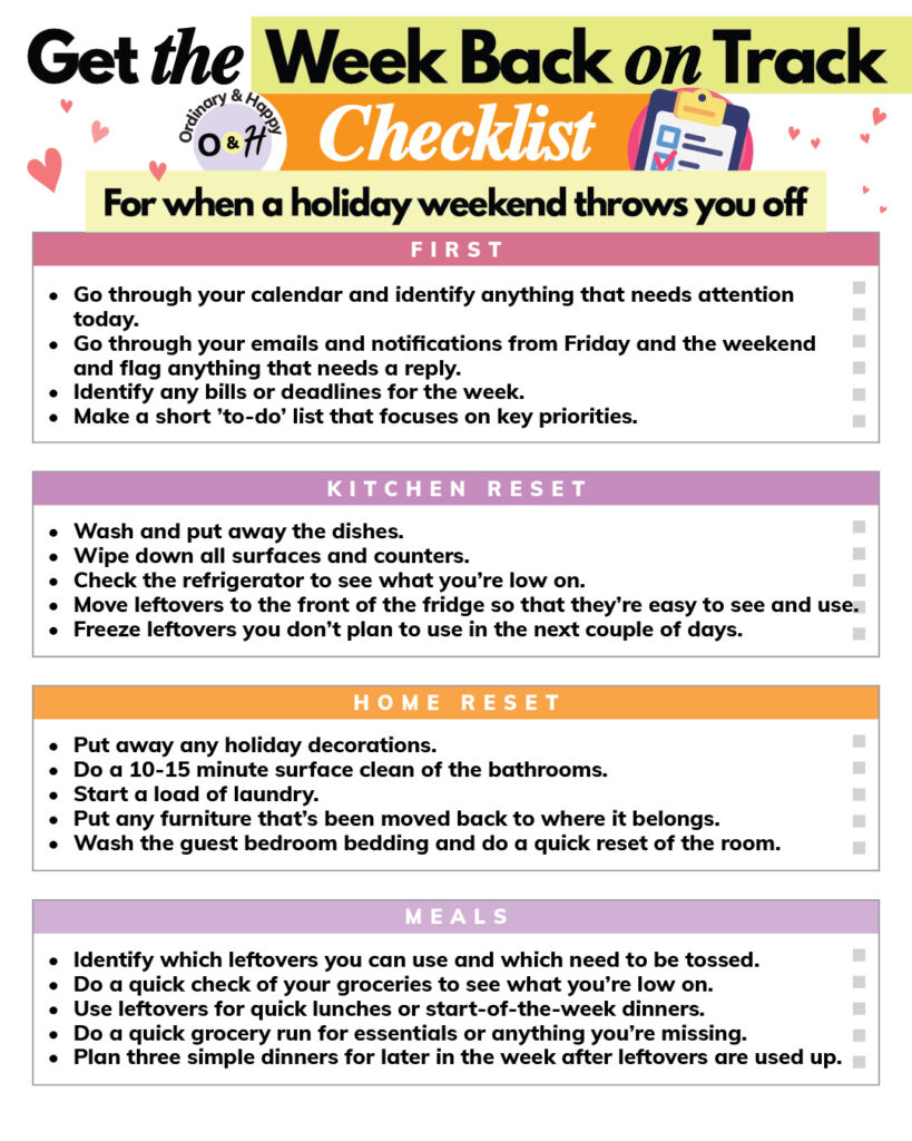 Checklist for getting the week back on track.