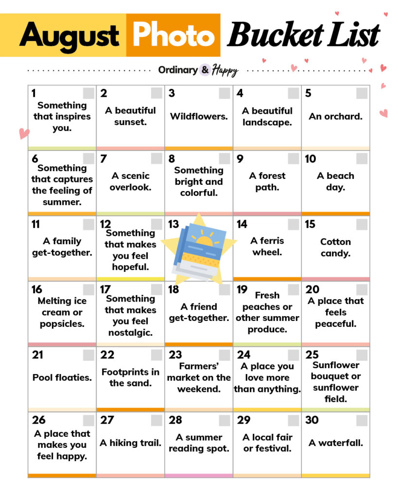 August photo bucket list ideas.