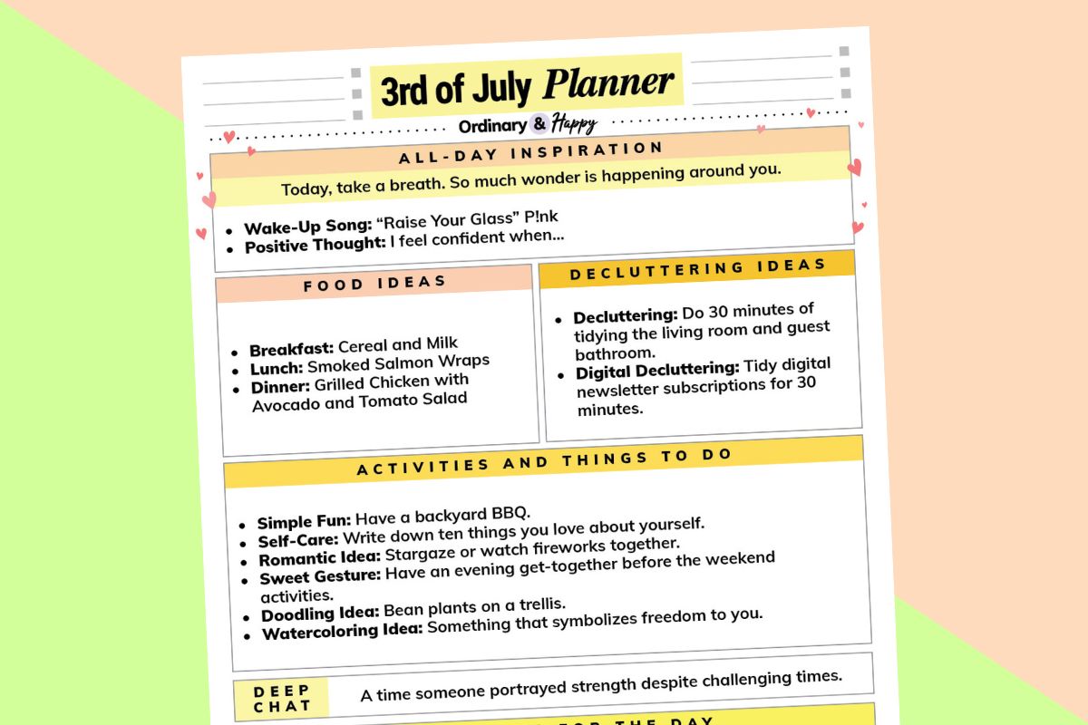 july 3rd daily planner printable listicle partially visible on a 2-color graphic