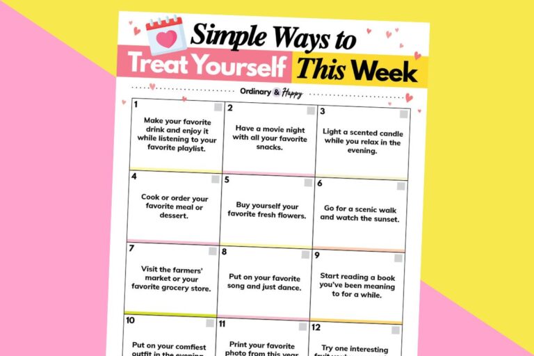 ways to treat yourself featured image on a pink yellow background.