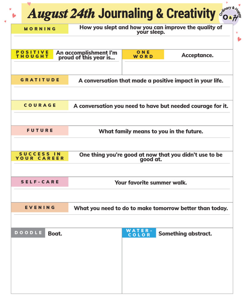 august 24th journaling and creativity worksheet printable