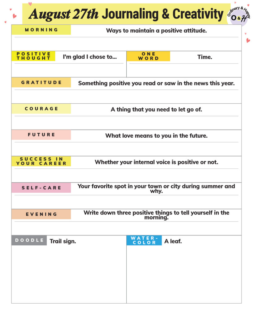 august 27th journaling and creativity prompts worksheet printable