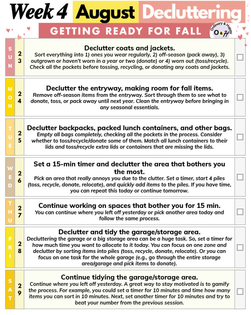Decluttering week 4 list