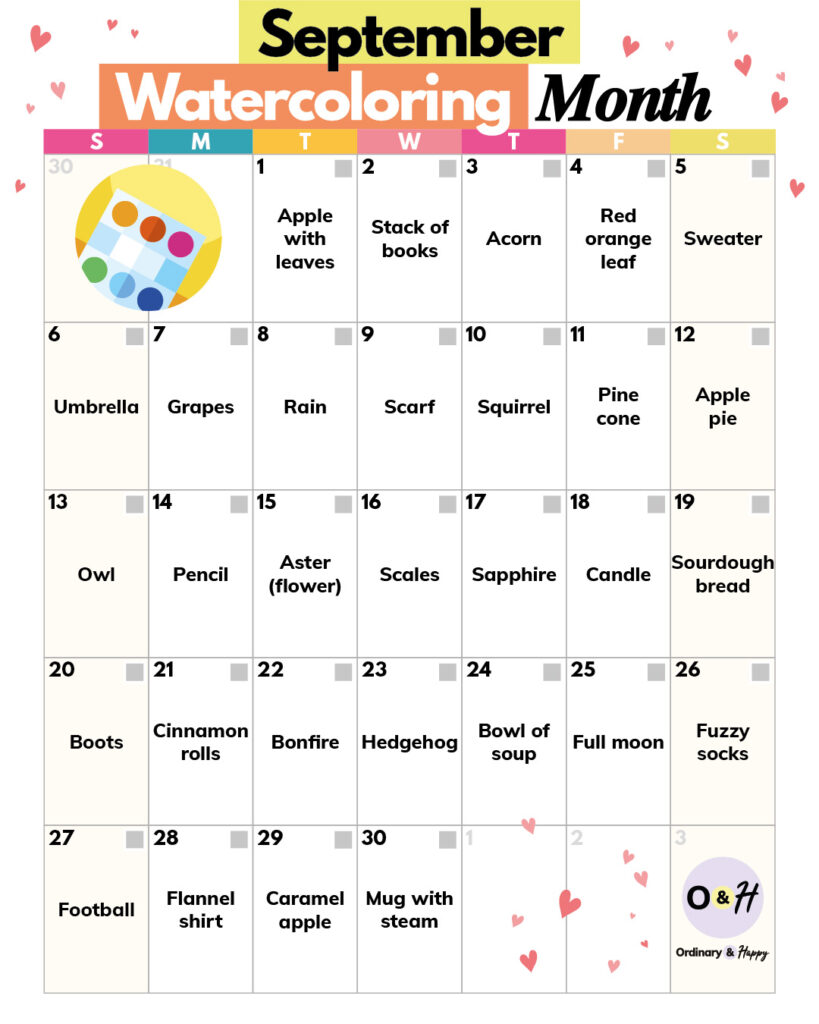 September watercoloring calendar