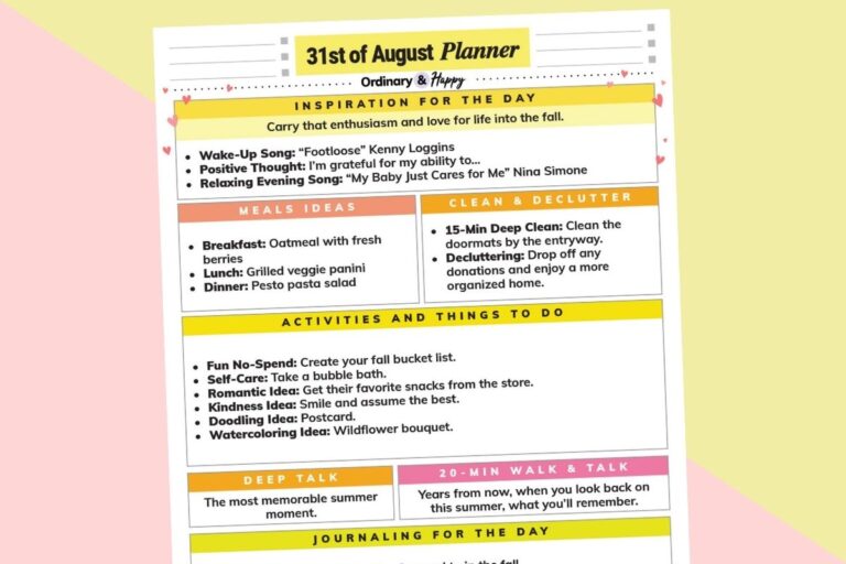 august 31st daily planner printable partially visible displayed on a light red and yellow backdrop