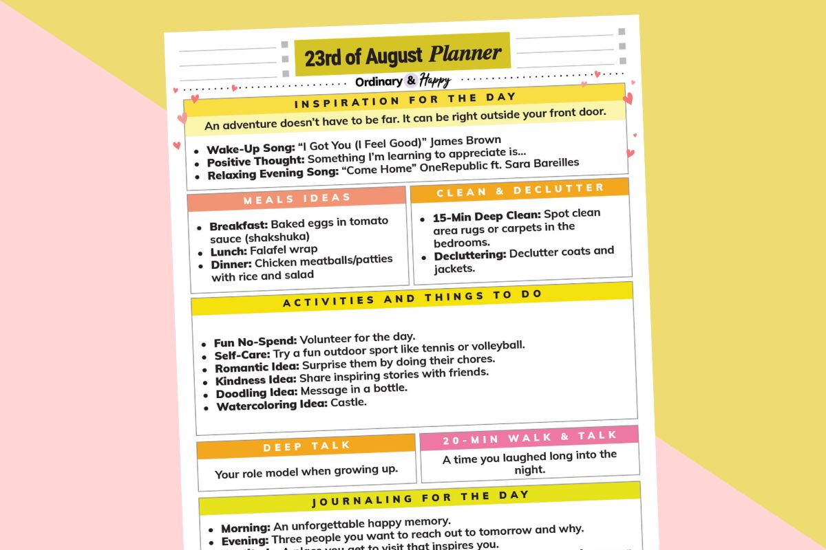 august 23rd daily planner printable displayed on a red and orange 2-color background
