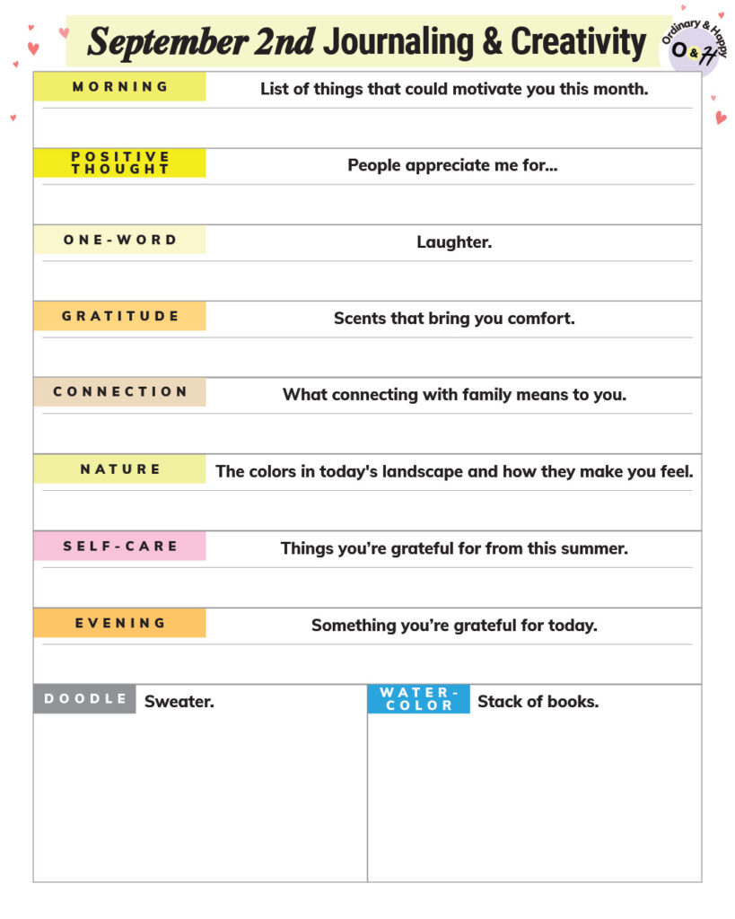 september 2nd journaling and creativity prompts worksheet printable