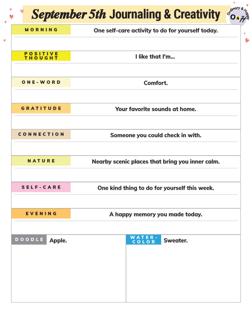 september 5th journaling and creativity prompts worksheet printable