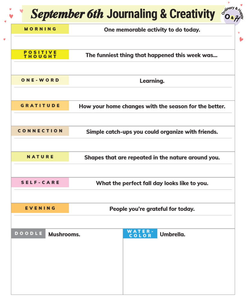 september 6th journaling and creativity worksheet printable
