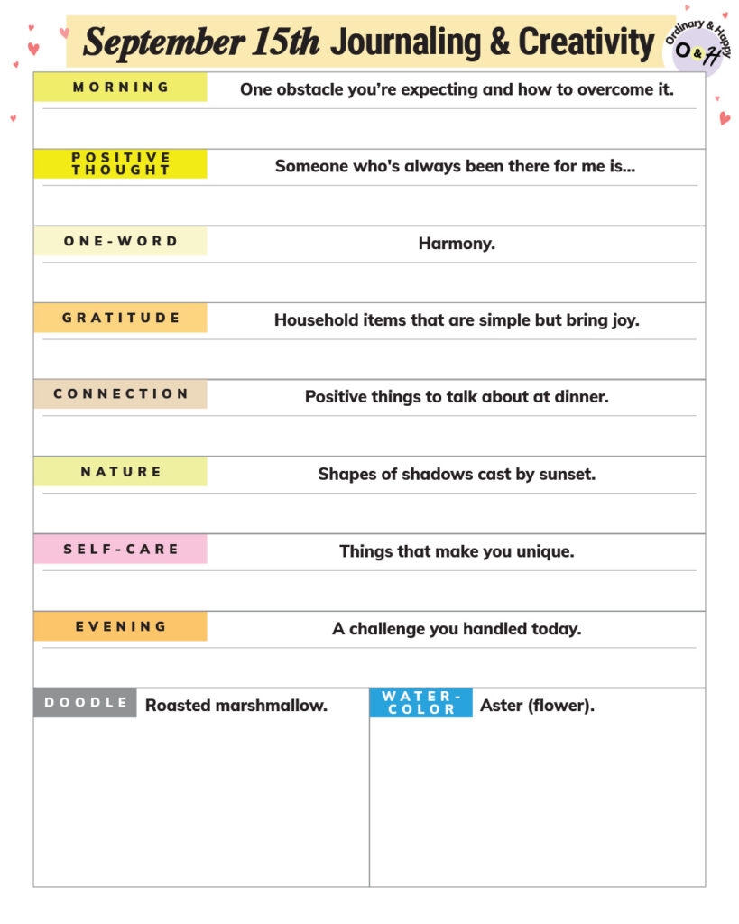 september 15th journaling and creativity prompts worksheet