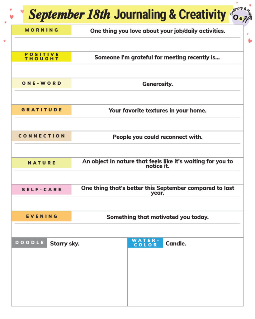 september 18th journaling and creativity prompts worksheet