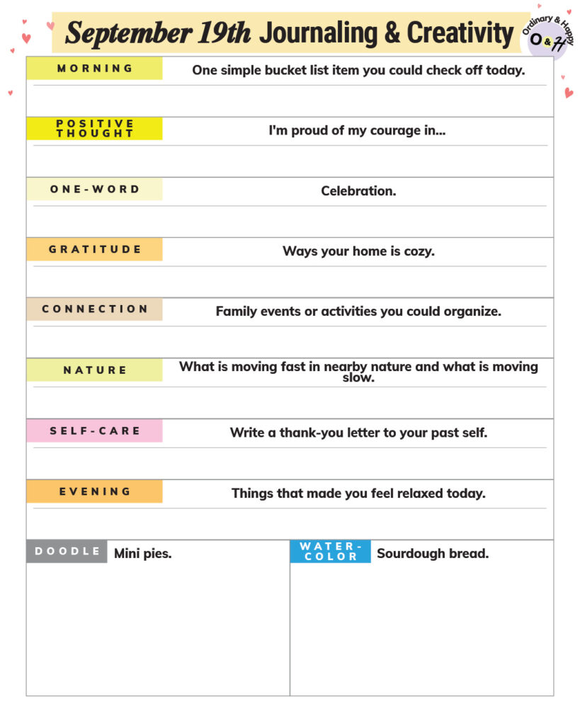 september 19th journaling and creativity worksheet planner printable