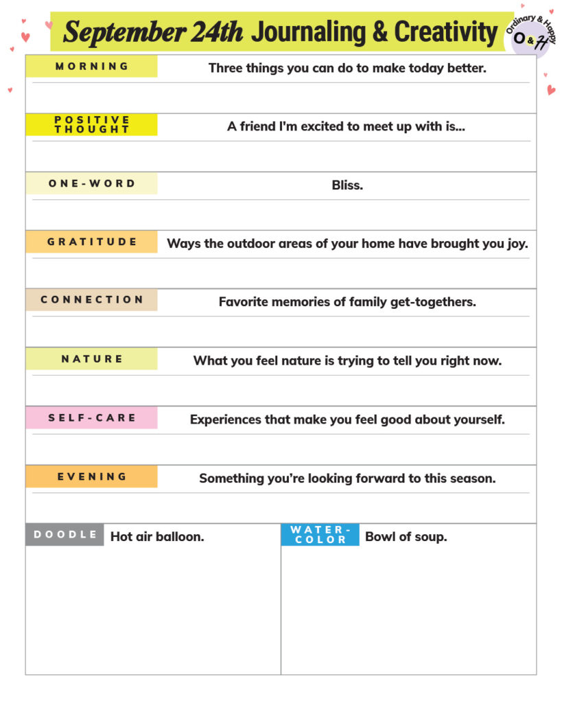 september 24th journaling and creative challenge worksheet printable