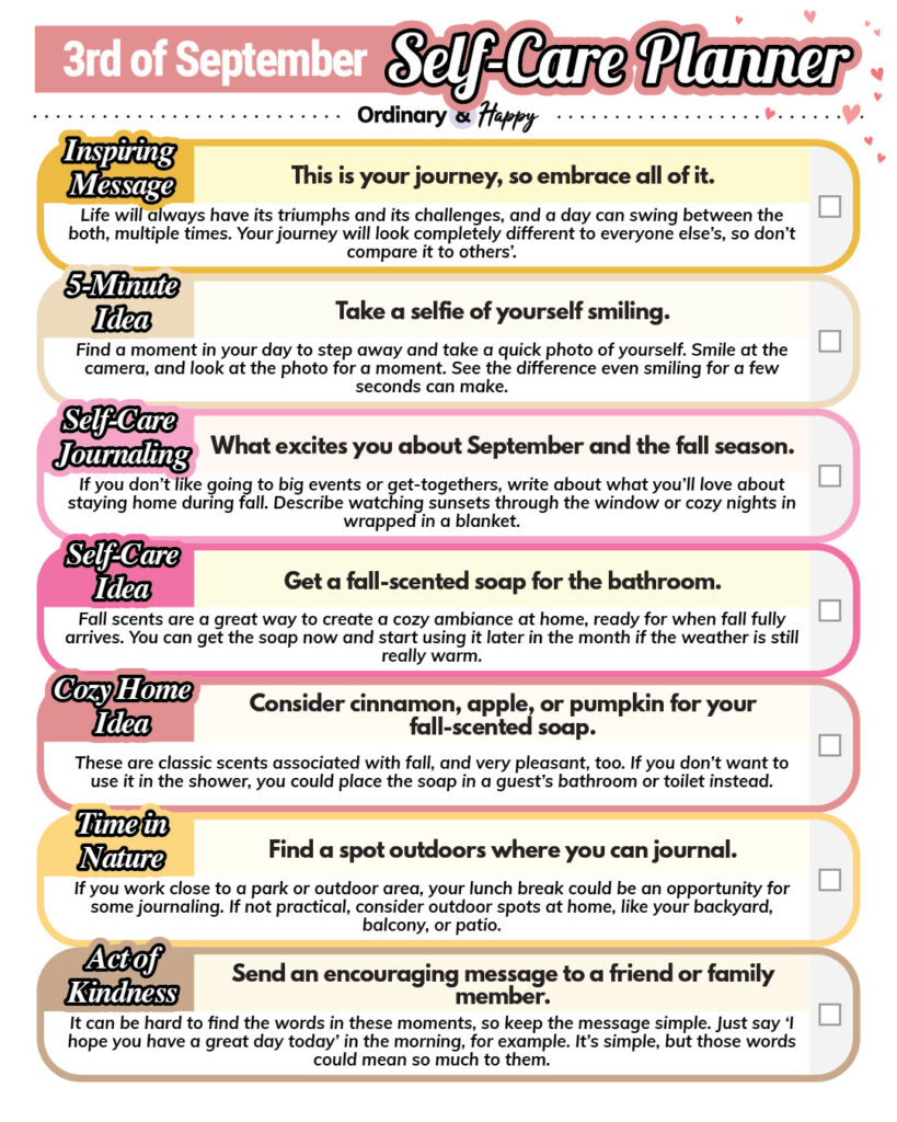 Self-care planner for September 3rd.