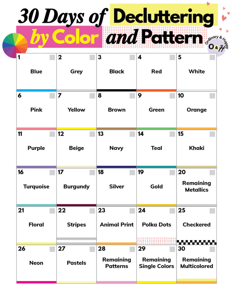 30 days of decluttering by color and pattern