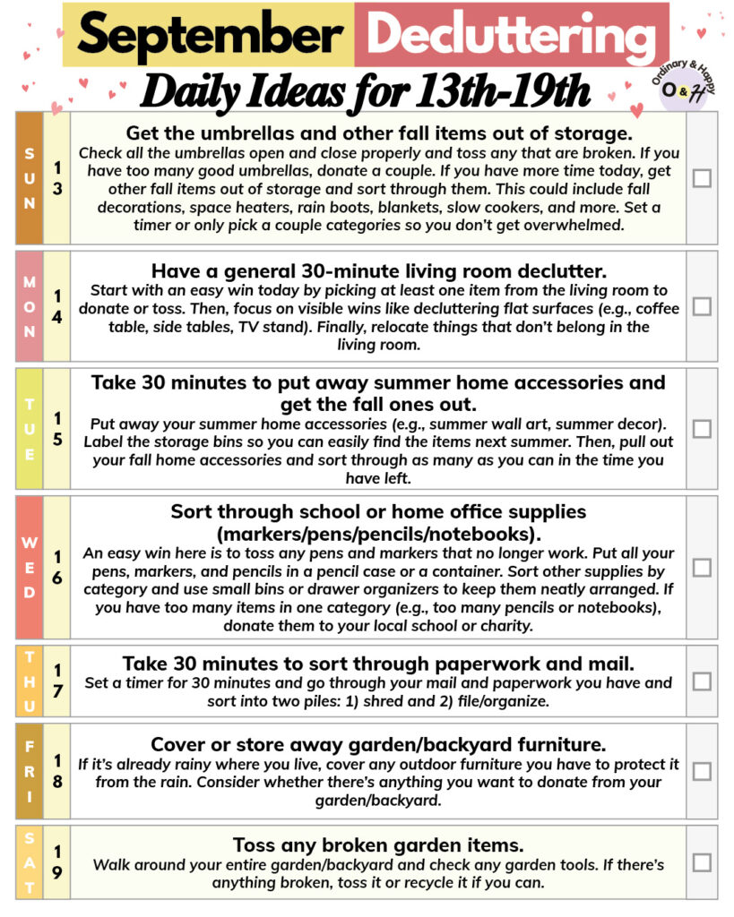 Week 3 decluttering ideas for September