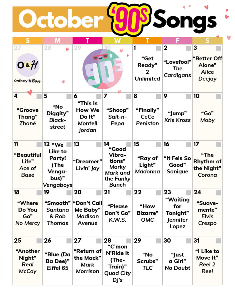90s October songs calendar.