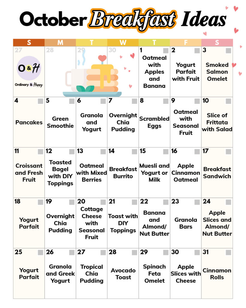 October breakfast calendar.