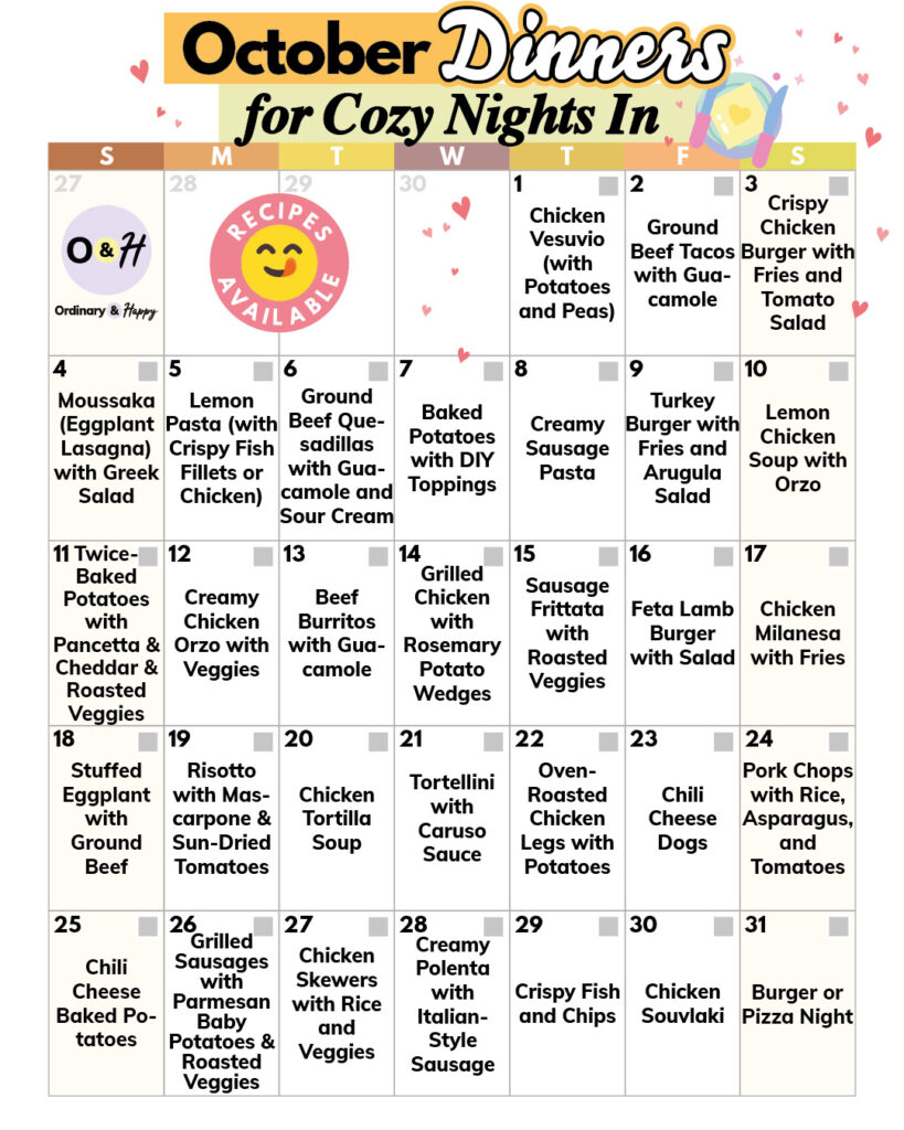 October dinner calendar