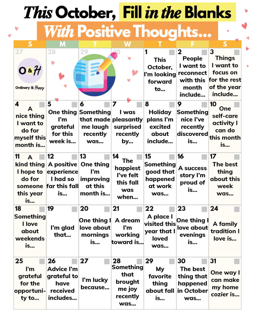 October positive thought journaling