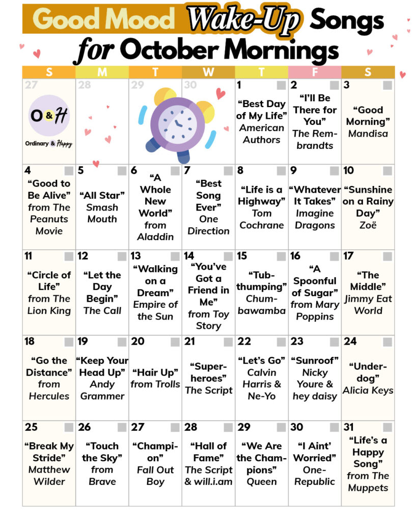 October good-mood wake-up songs.