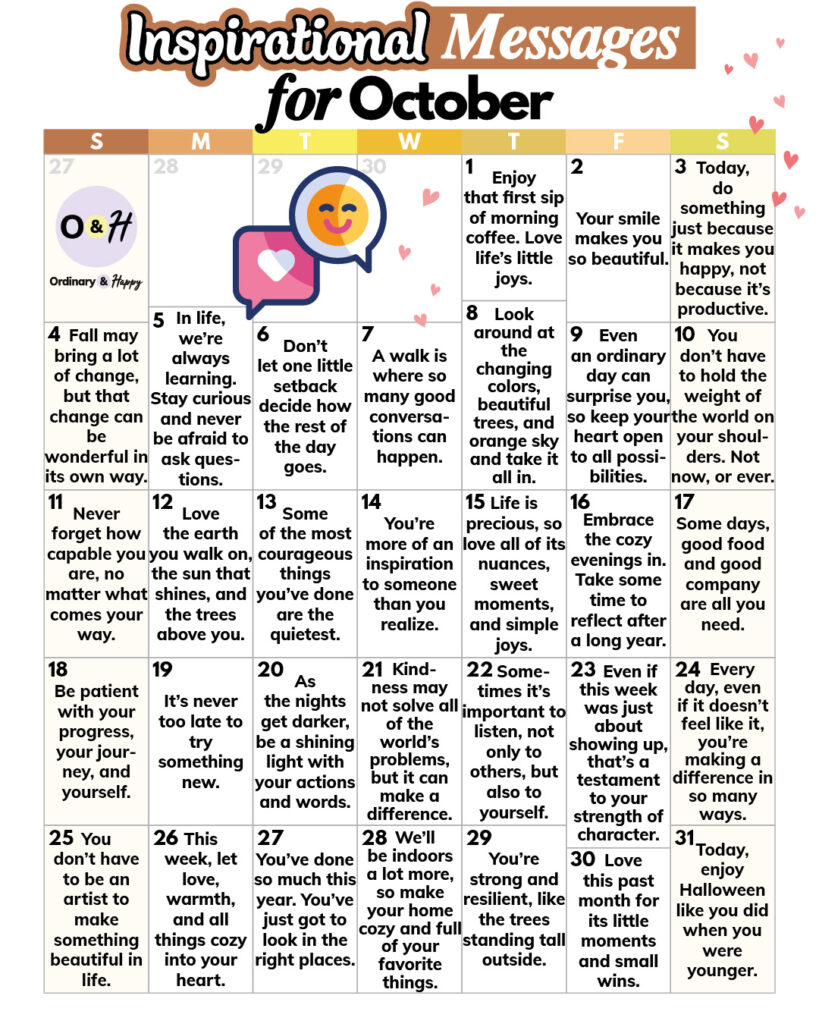 calendar of daily inspirational messages for october