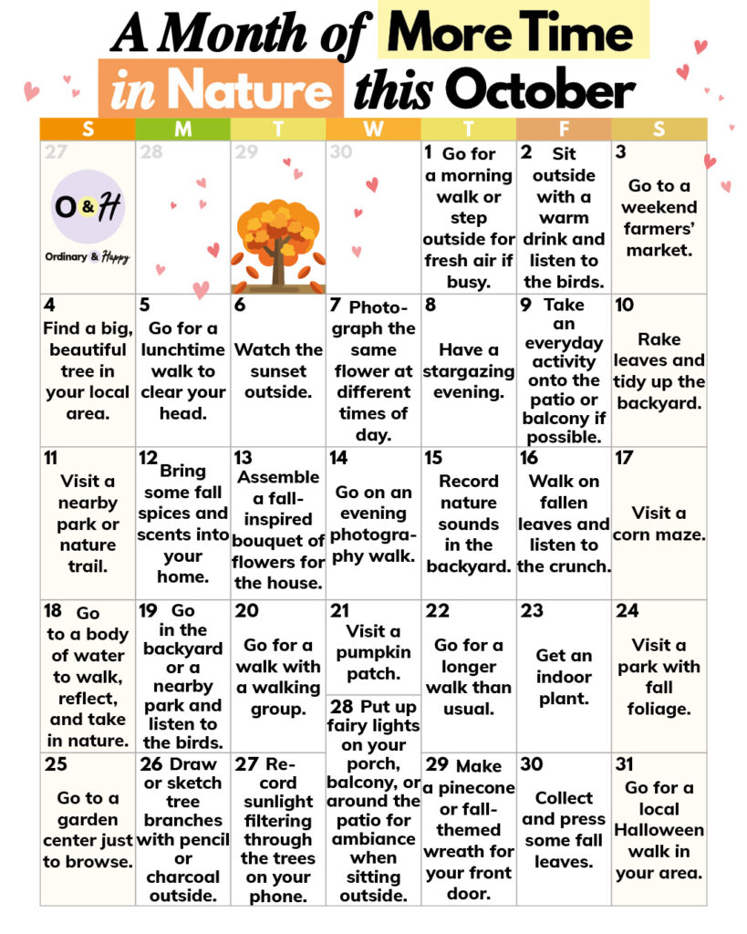 Time in nature calendar for the month of October.