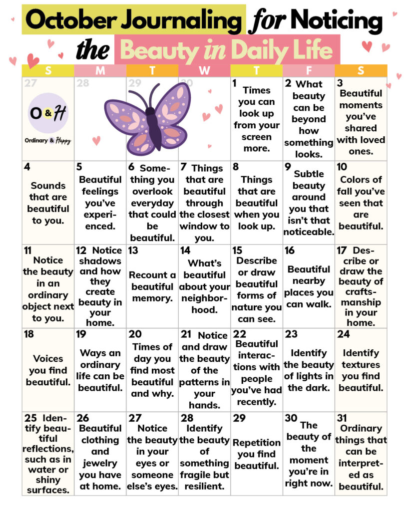 journaling prompts for noticing the beauty.