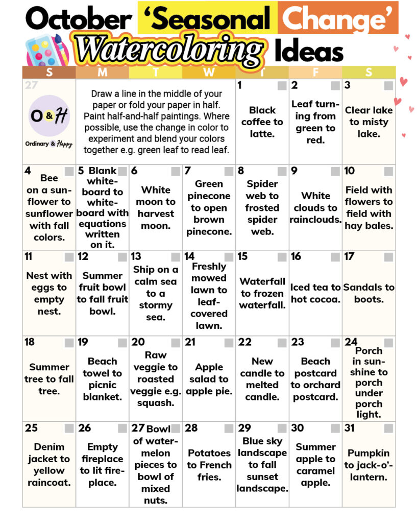 October watercoloring calendar.