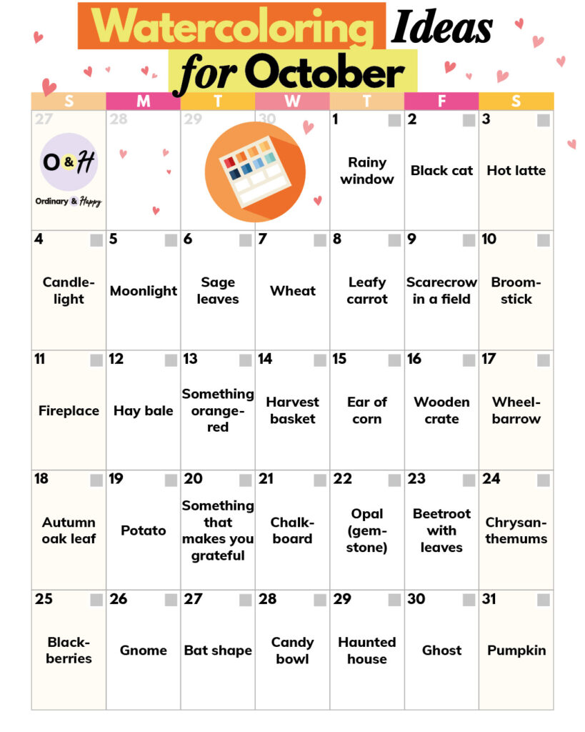 Watercoloring ideas for October (simple calendar)