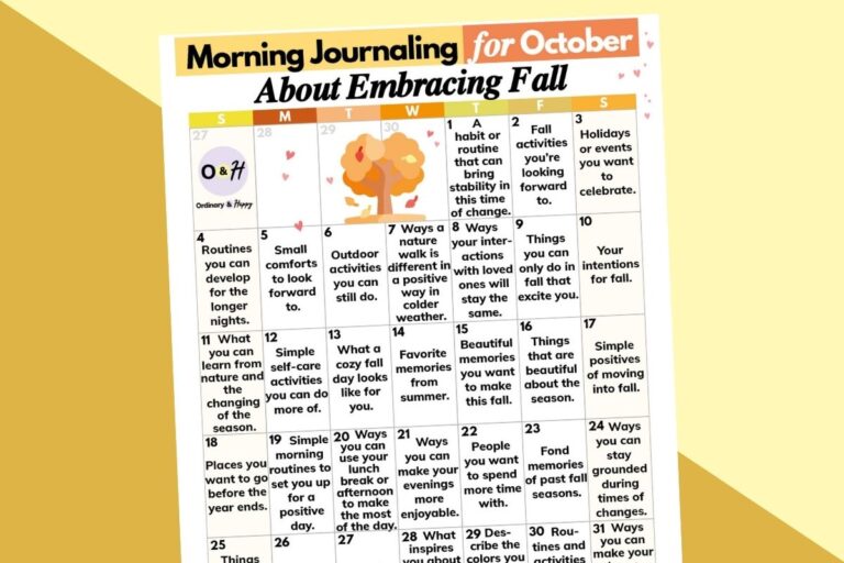 october morning journaling calendar on a 2-color yellow background