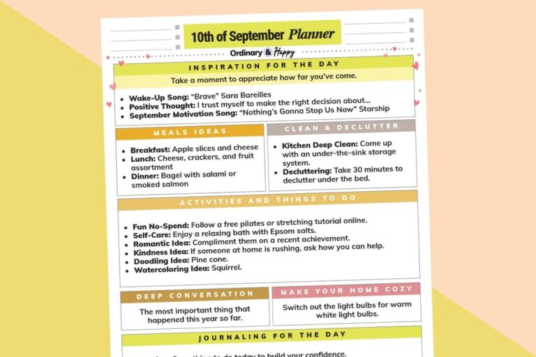 september 10th daily planner printable laid out on a yellow and light orange background