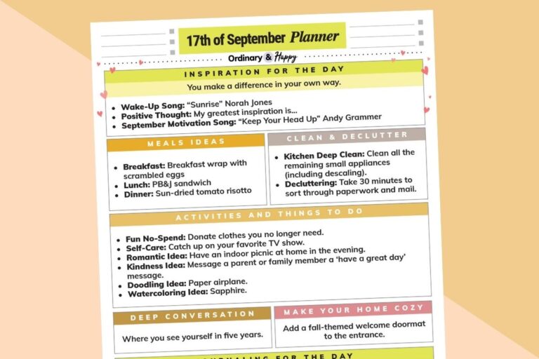 september 17th daily planner printable tilted to the left displayed on a 2-color orange and red backdrop