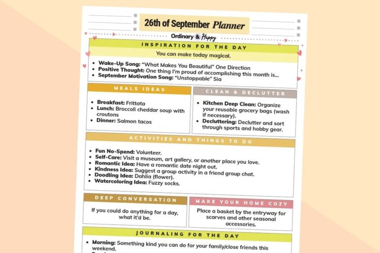 september 26th daily planner partially visible on a 2-color diagonal block color background
