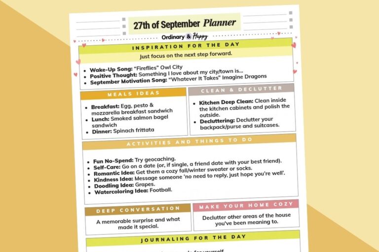 september 27th daily planner printable on a 2-color fall-color background