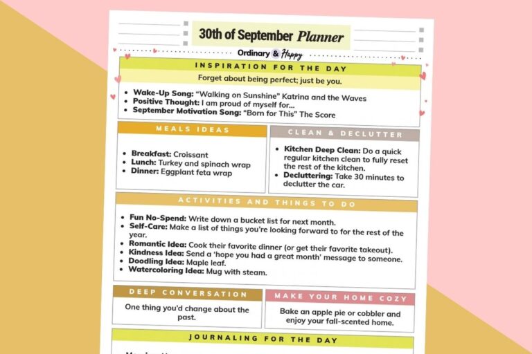 september 30th daily planner printable on an orange and red block color background