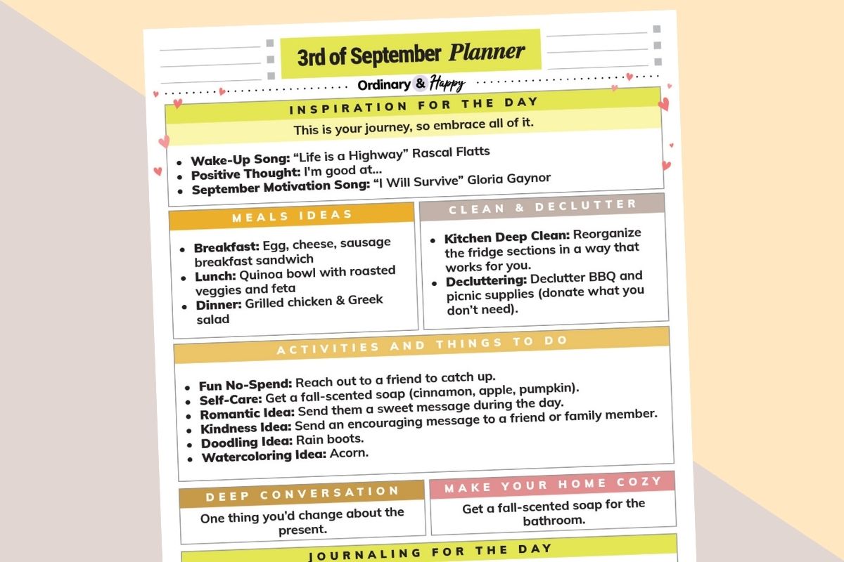 september 3rd daily planner printable displayed on a 2-color orange and red background