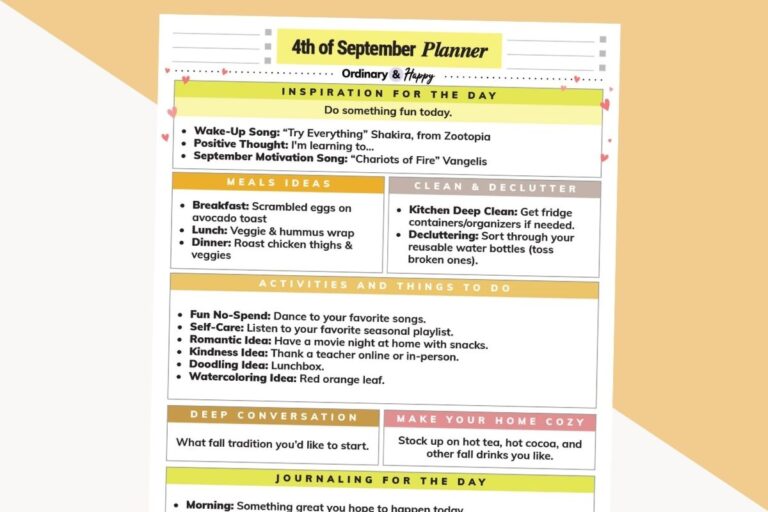 september 4th daily planner printable displayed on a 2-color orange background