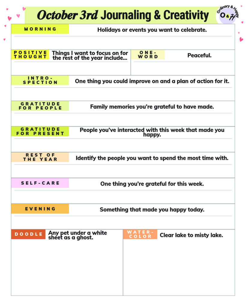 Journaling ideas for october 3rd.