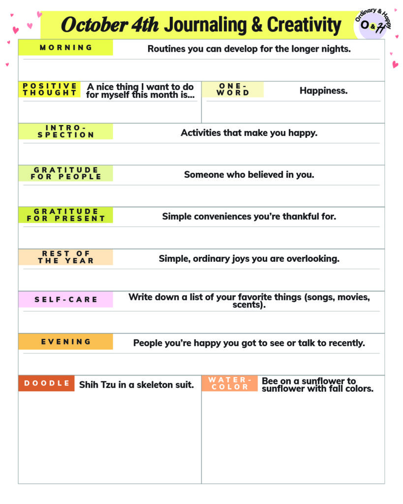 October 4th Journaling planner