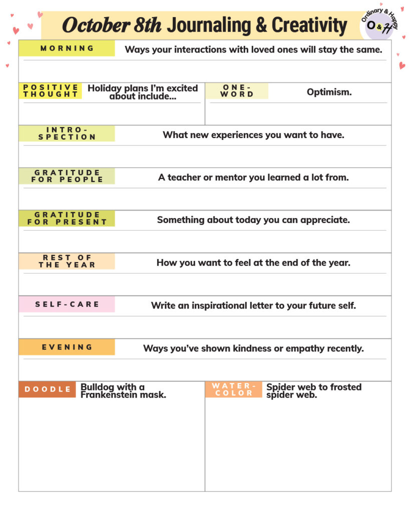 Journaling planner for October 8th.