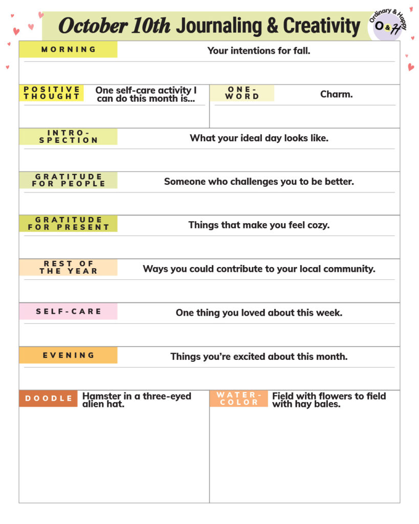 Journaling planner for October 10th, 2026