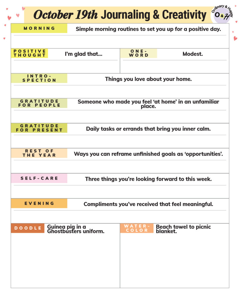 october 19th journaling prompts list with spaces to write your answers