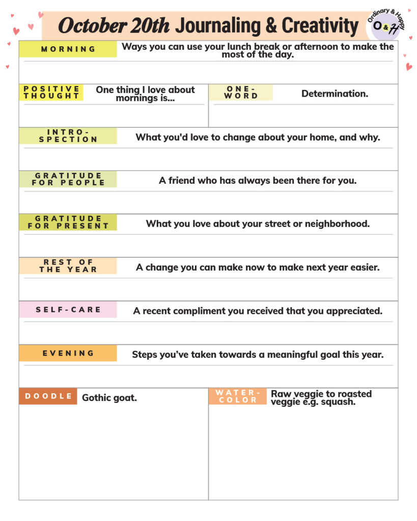 october 20th journaling and creativity worksheet planner