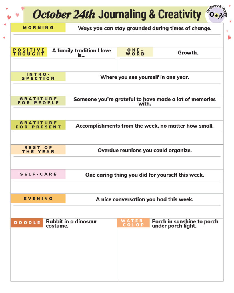 Journaling ideas in planner format.