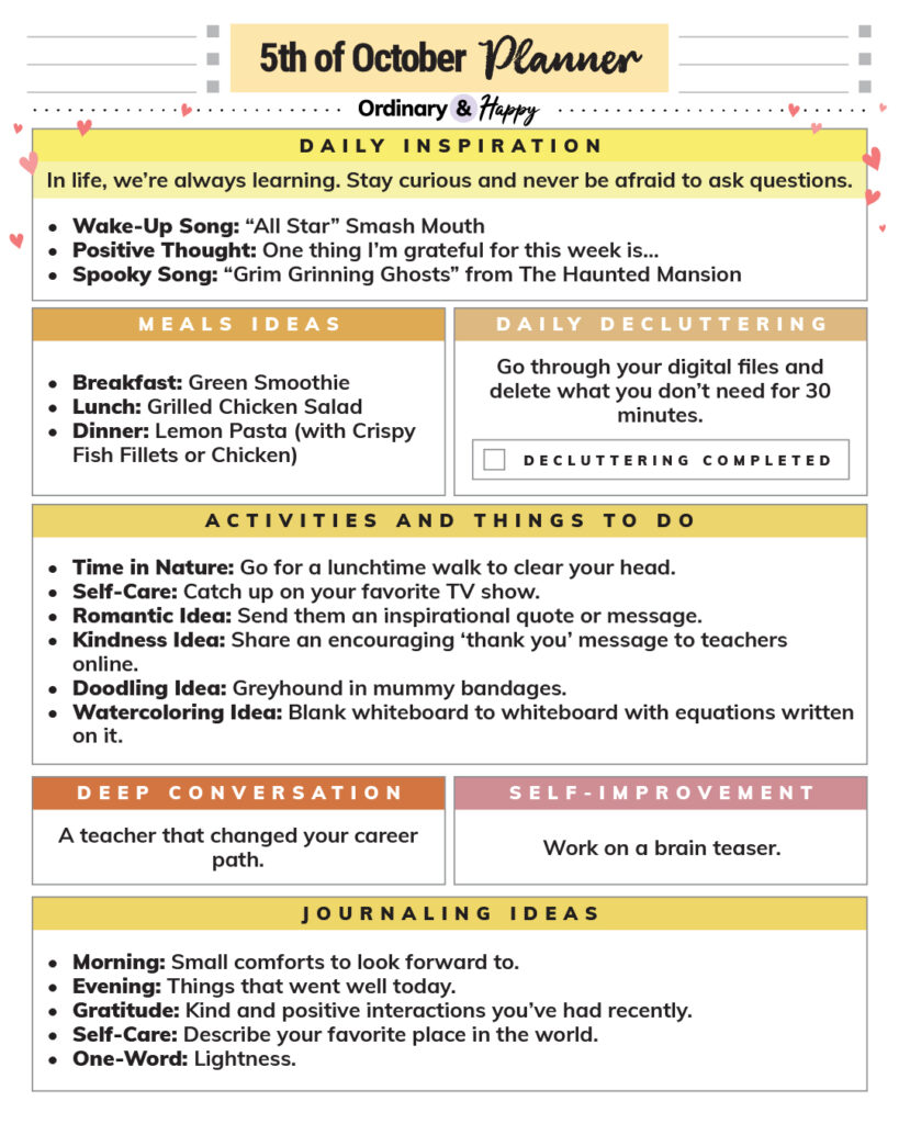 October 5th planner ideas.