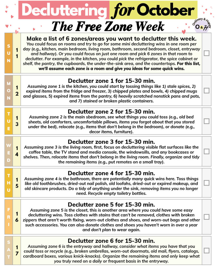 October decluttering: the free zone week ideas.
