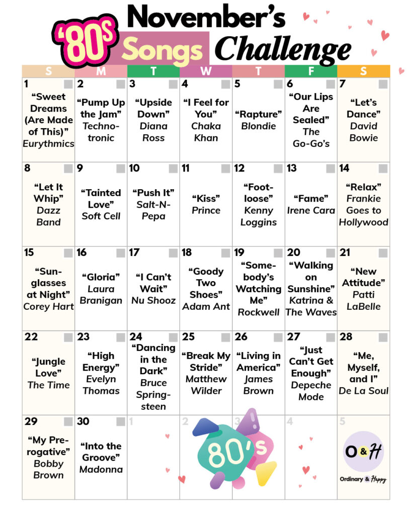 November 80s song calendar.