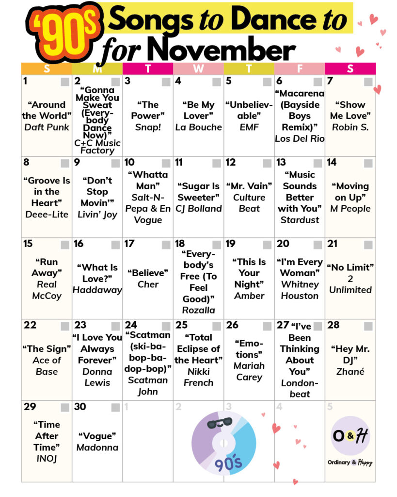 90s song November calendar.